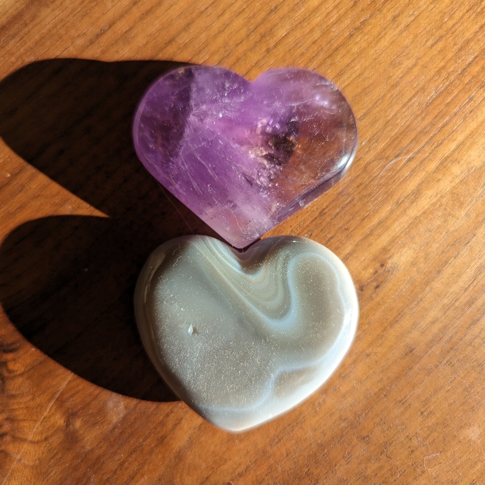 Heart-Shaped Amethyst and Agate Gemstones - Unique Quartz Crystals